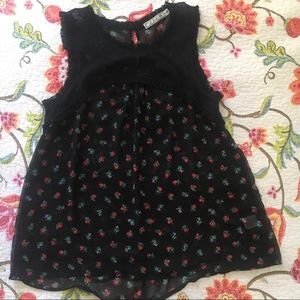 Floral sheer high neck key hole blouse